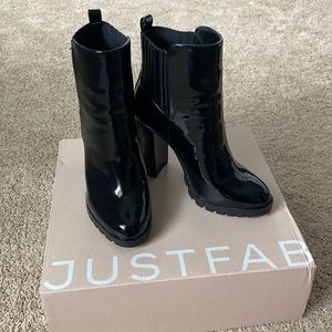 Patent Leather Tall Ankle Boots Booties - high chunky heels - NWT womens 7.5